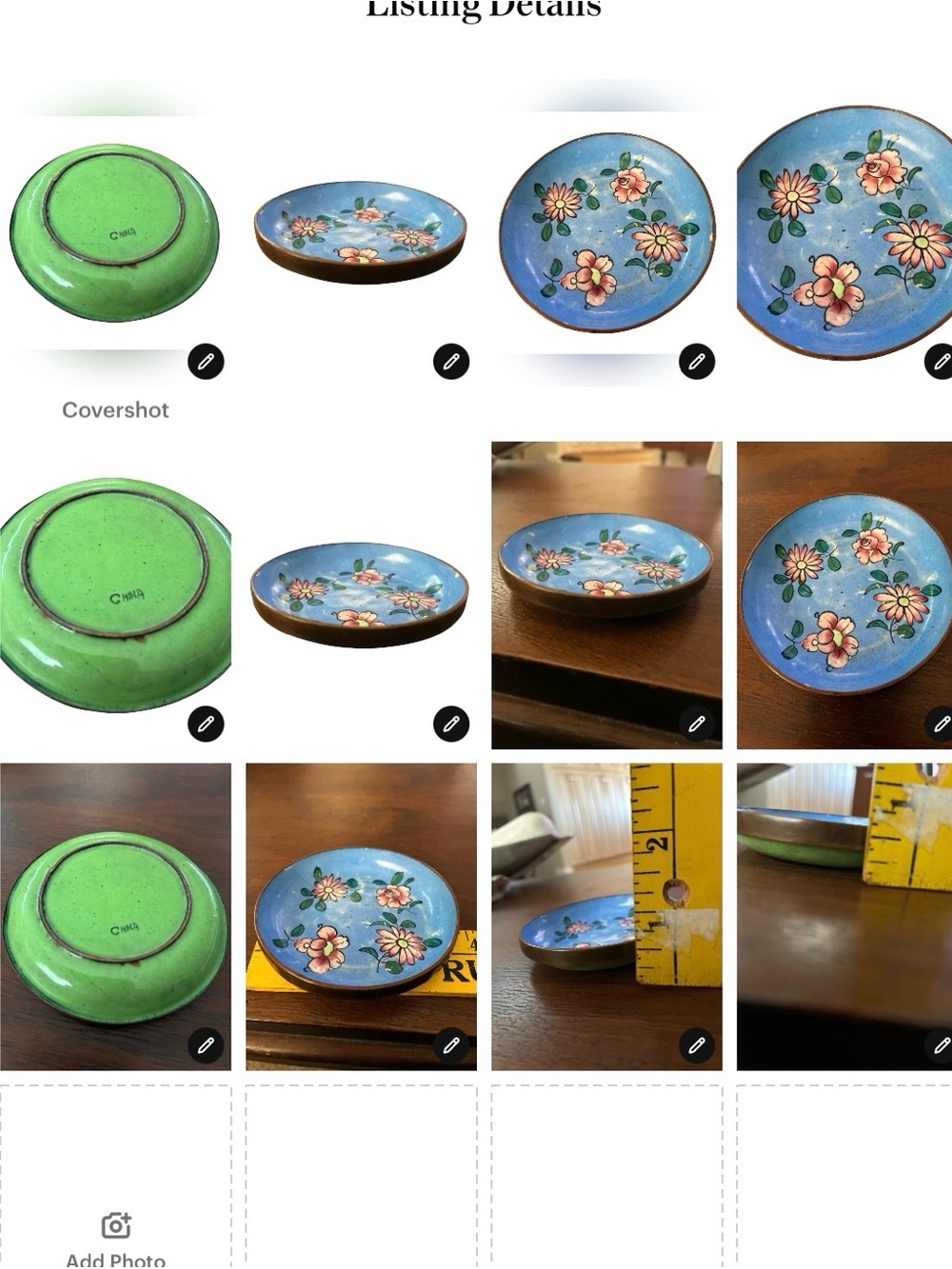 Cloissone’ Chinese Blue Floral Decorative Dish Handpainted W/GORGEOUS Green Back